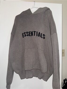 ESSENTIALS Knit Hoodie in grey with Black Logo